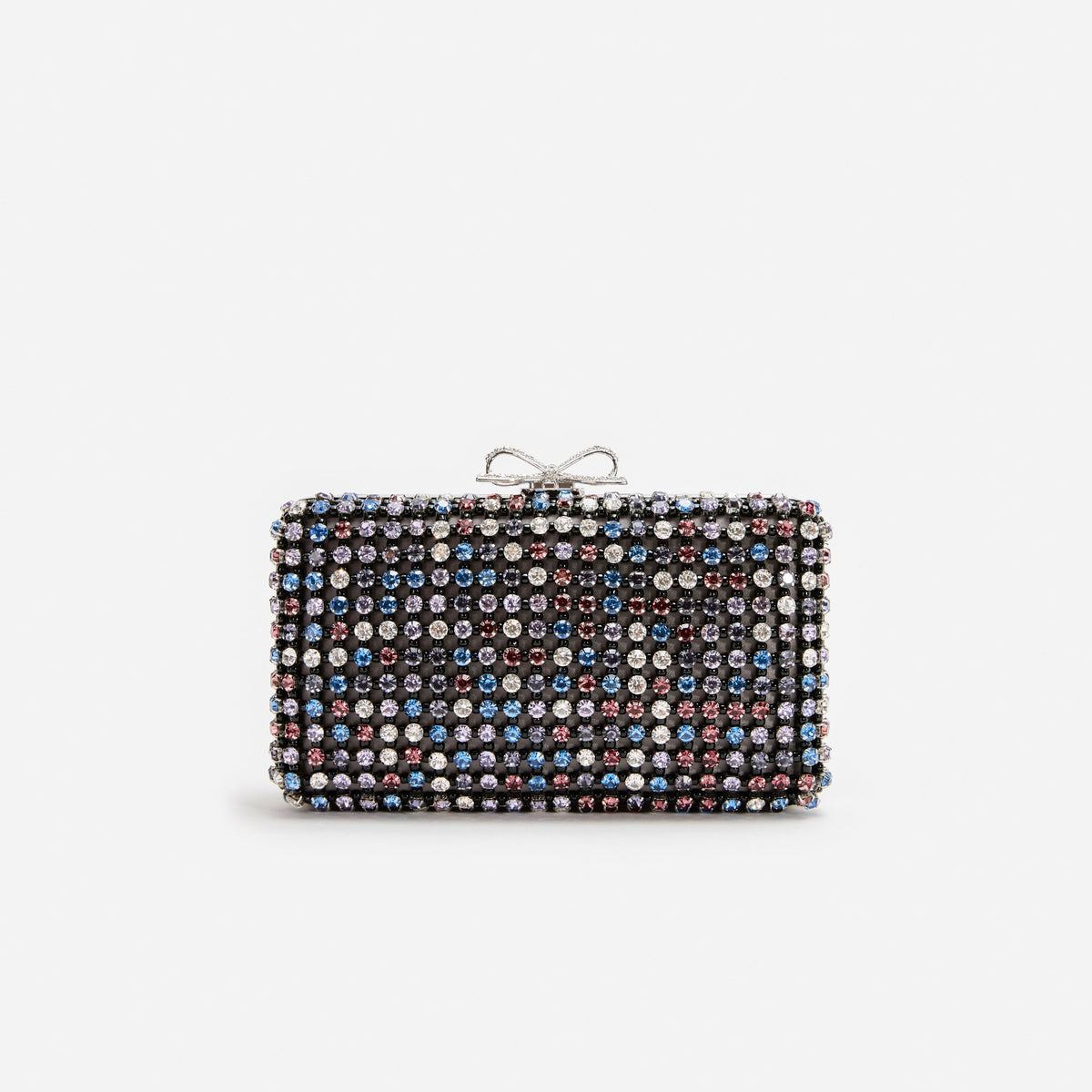 Çok Renkli Kristal ve Saten Detaylı Mini Clutch Çanta