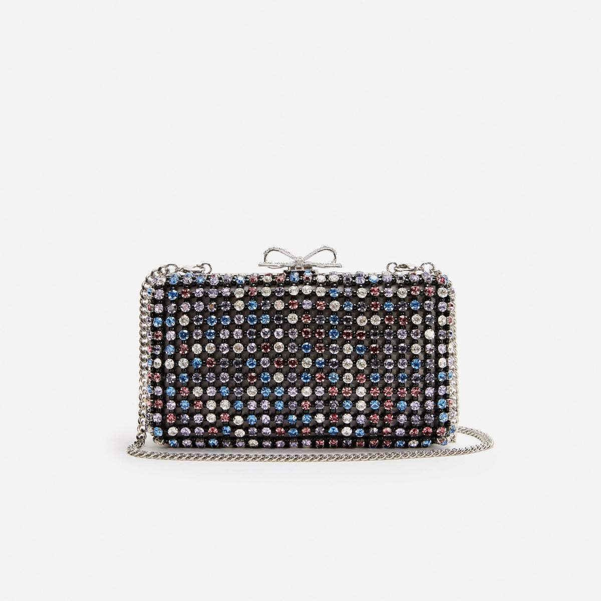 Çok Renkli Kristal ve Saten Detaylı Mini Clutch Çanta