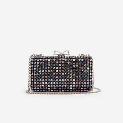 Çok Renkli Kristal ve Saten Detaylı Mini Clutch Çanta