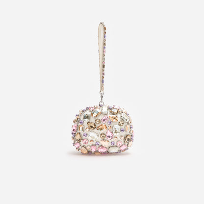 Çok Renkli Kristal ve Saten Detaylı Mini Clutch Çanta