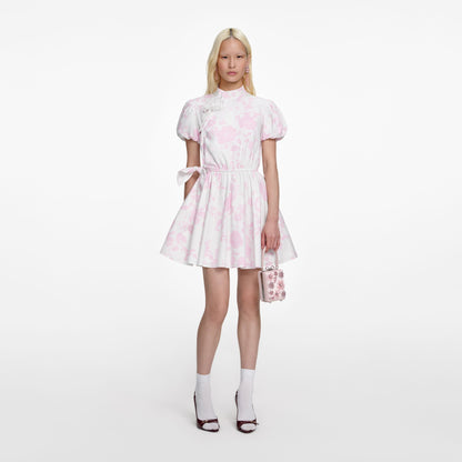 Pembe Çiçekli Pamuklu Dökümlü Mini Elbise