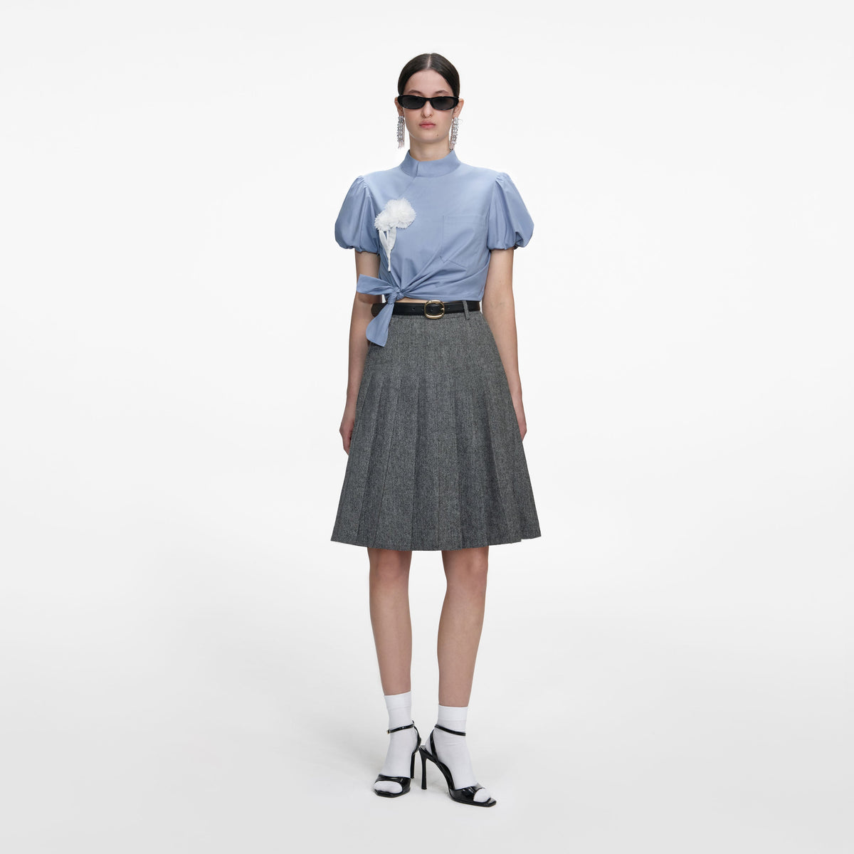 Mavi Fiyonk Detaylı Pamuklu Crop Bluz