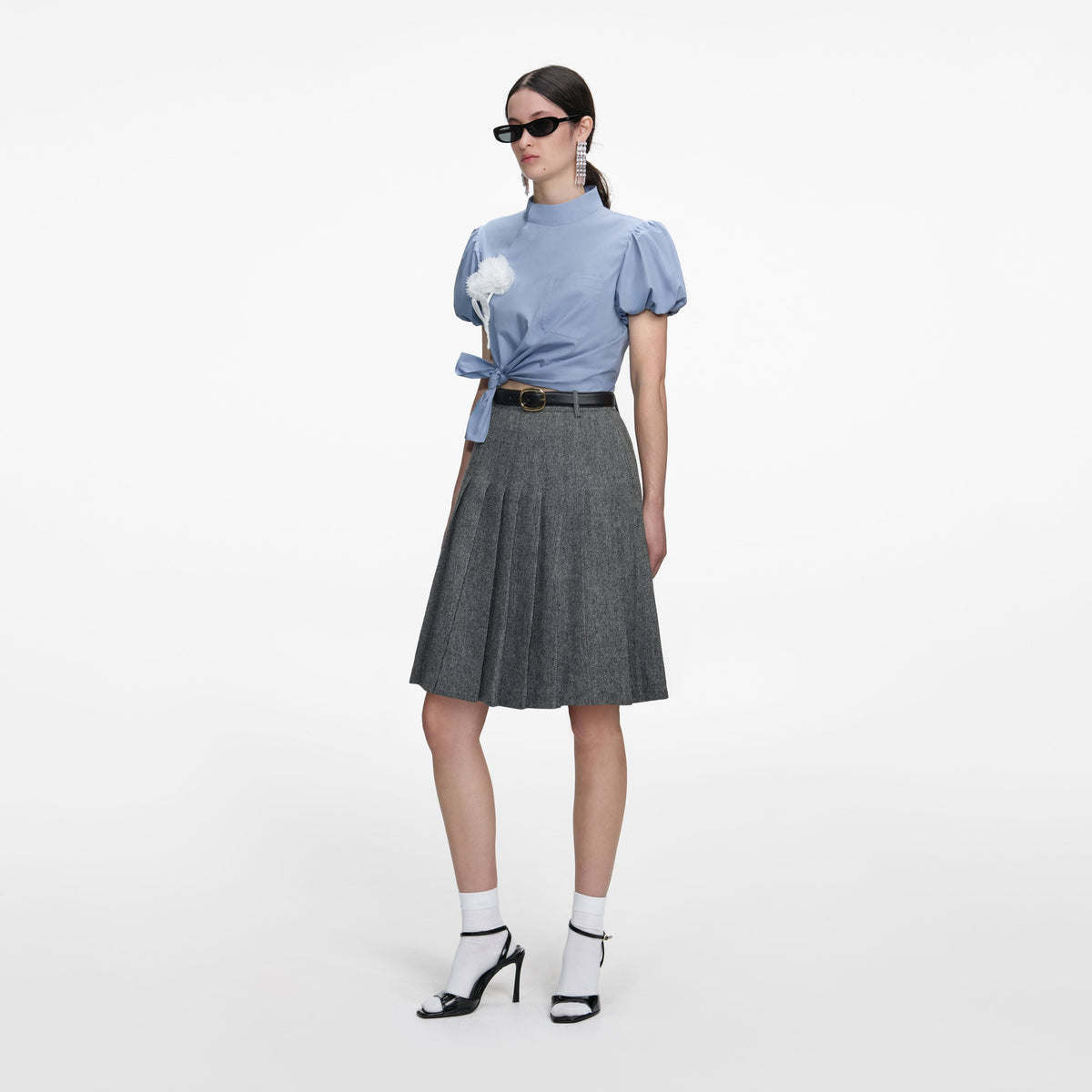 Mavi Fiyonk Detaylı Pamuklu Crop Bluz