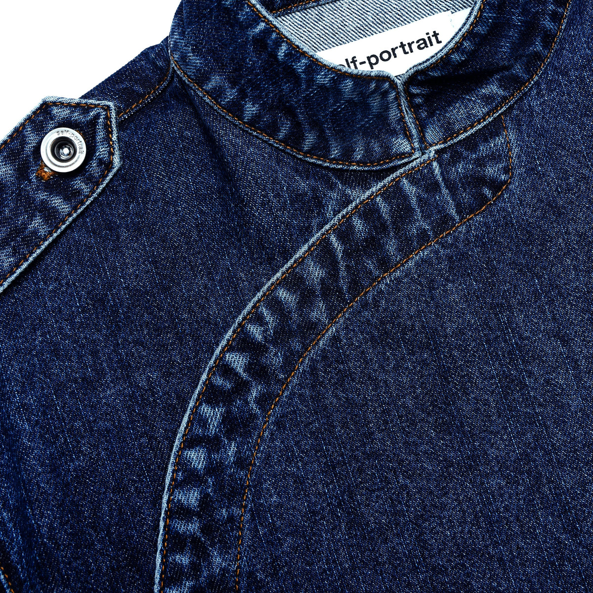 Mavi Asimetrik Yaka Denim Gömlek