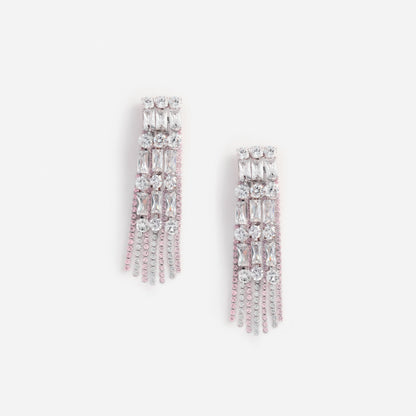 Pembe Kristal Damla Detaylı Sallantılı Küpe