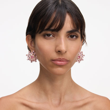 Pembe Kristal Çiçek Detaylı Küpe