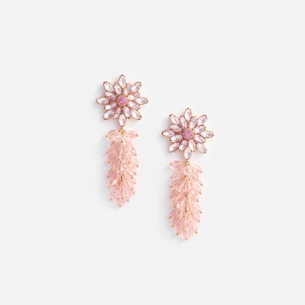Pembe Kristal ve Çiçek Detaylı Küpe