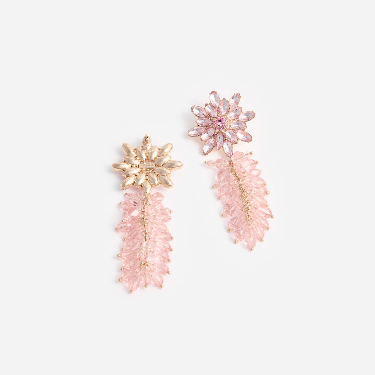 Pembe Kristal ve Çiçek Detaylı Küpe