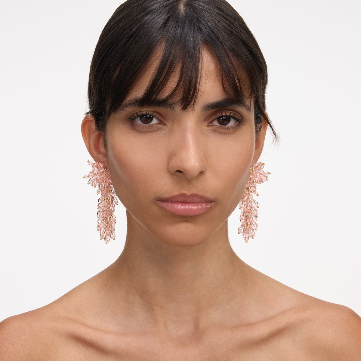 Pembe Kristal Küme Detaylı Küpe