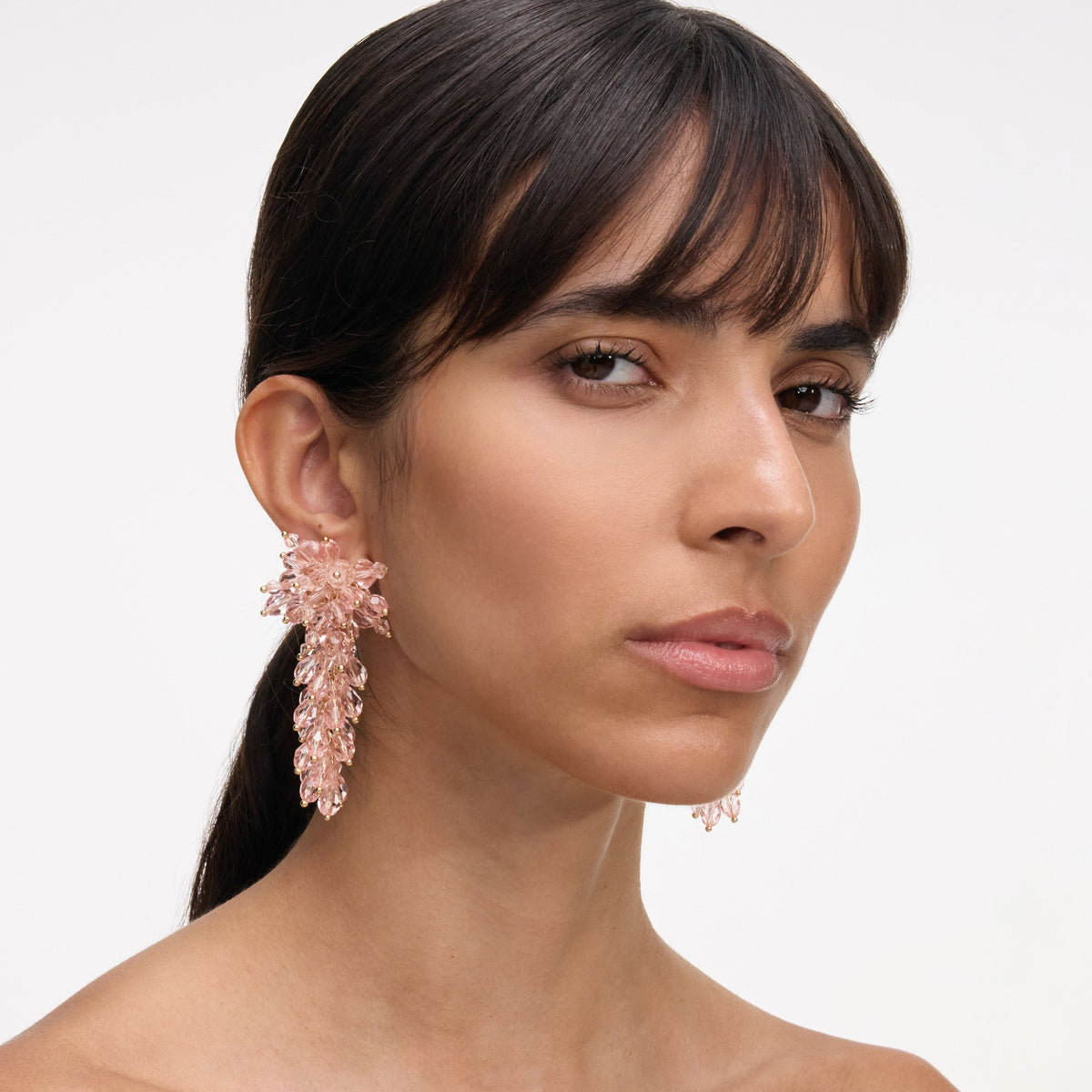 Pembe Kristal Küme Detaylı Küpe
