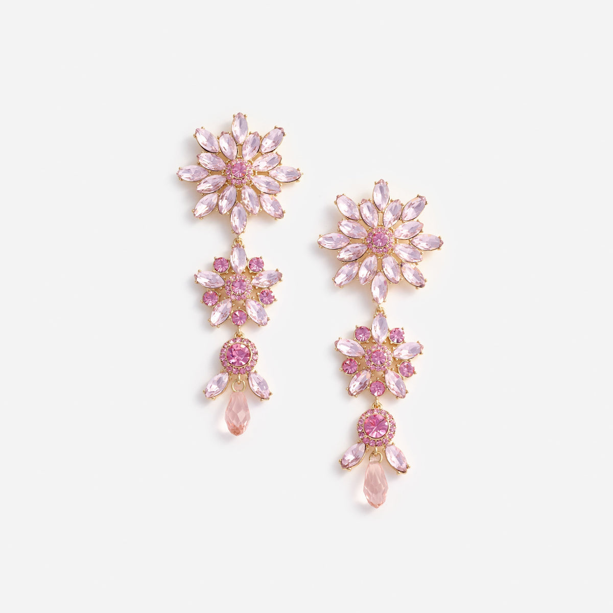 Pembe Kristal Katlı Çiçek Küpe