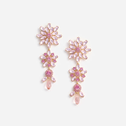 Pembe Kristal Katlı Çiçek Küpe