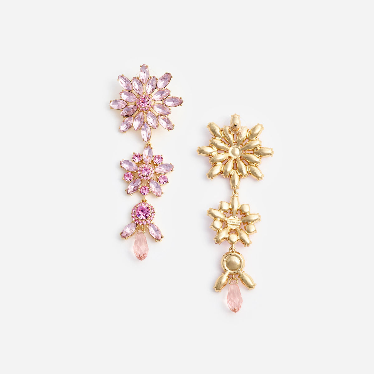 Pembe Kristal Katlı Çiçek Küpe