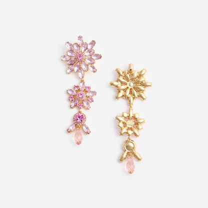 Pembe Kristal Katlı Çiçek Küpe