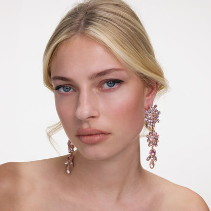Pembe Kristal Katlı Çiçek Küpe