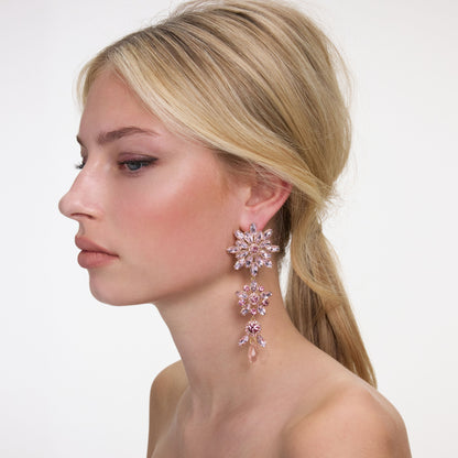 Pembe Kristal Katlı Çiçek Küpe