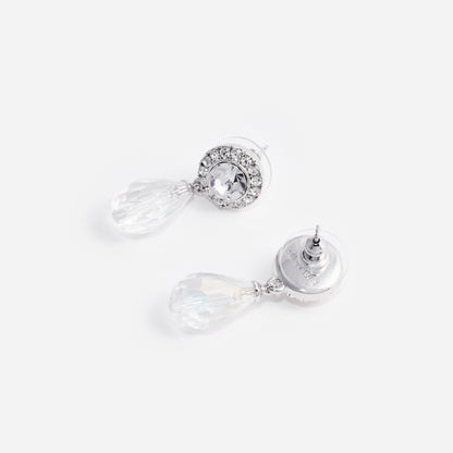 Gümüş Kristal Detaylı Katlı Mini Küpe