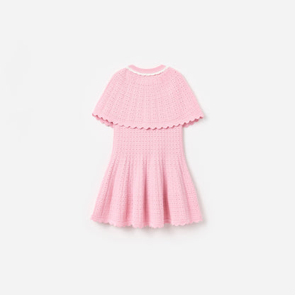 Pembe Pelerin Detaylı Triko Çocuk Elbise