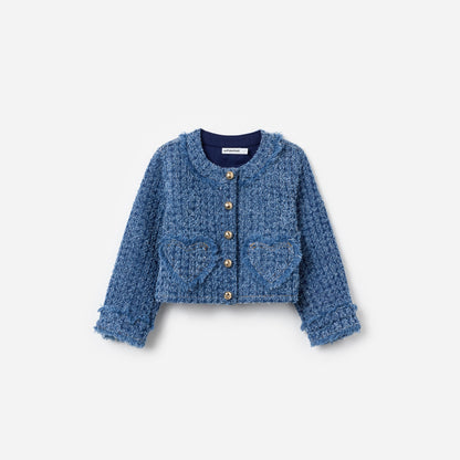 Mavi Kalp Detaylı Çocuk Denim Ceket