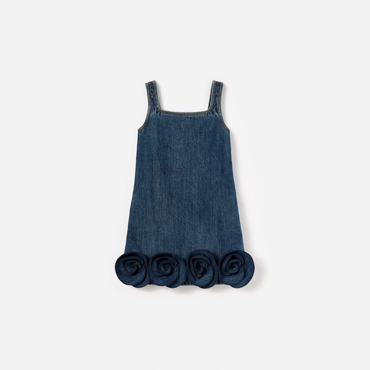 Mavi Çiçek Detaylı Denim Çocuk Mini Elbise