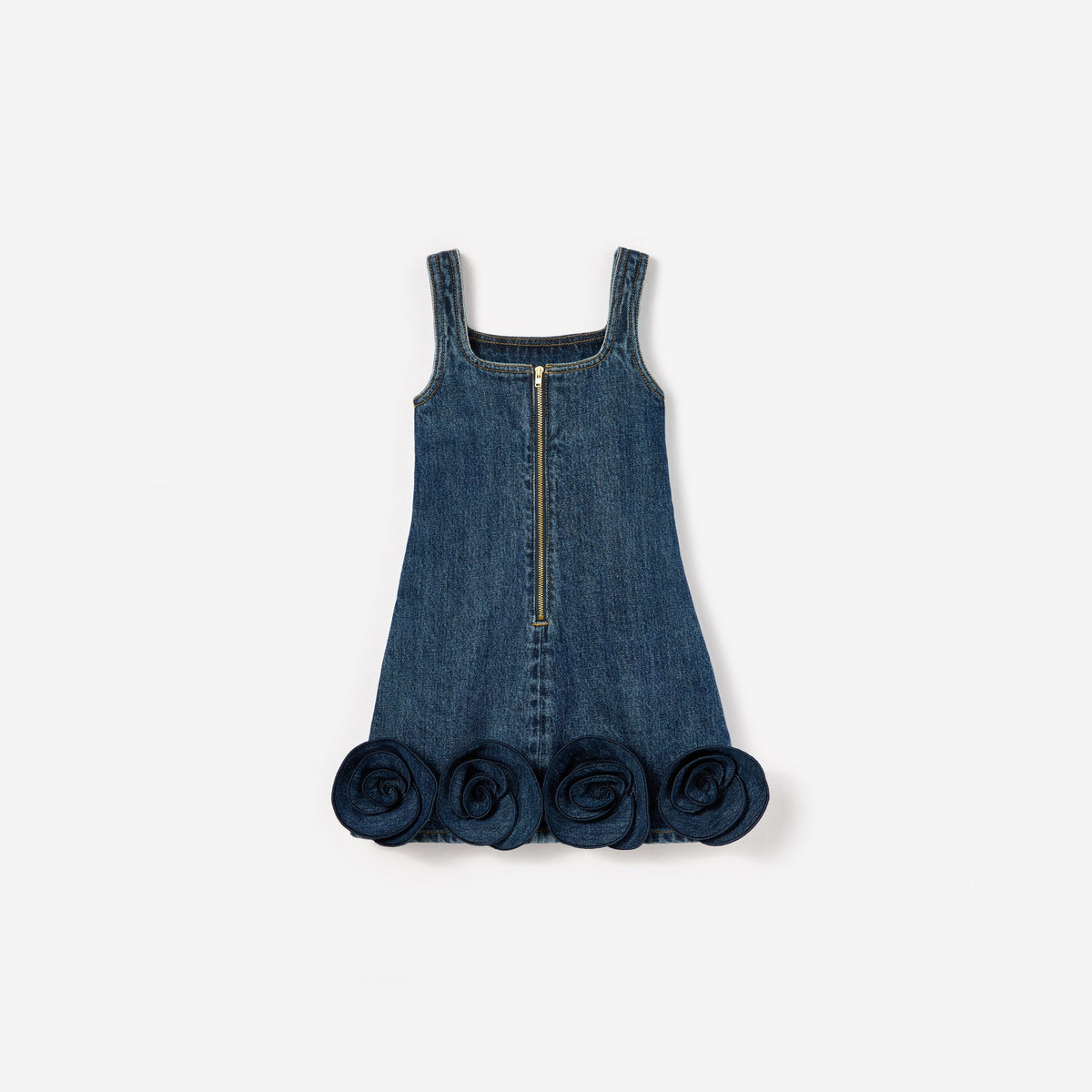 Mavi Çiçek Detaylı Denim Çocuk Mini Elbise