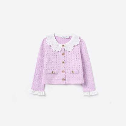 Pembe Ajurlu Fitilli Örme Çocuk Hırka