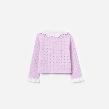 Pembe Ajurlu Fitilli Örme Çocuk Hırka
