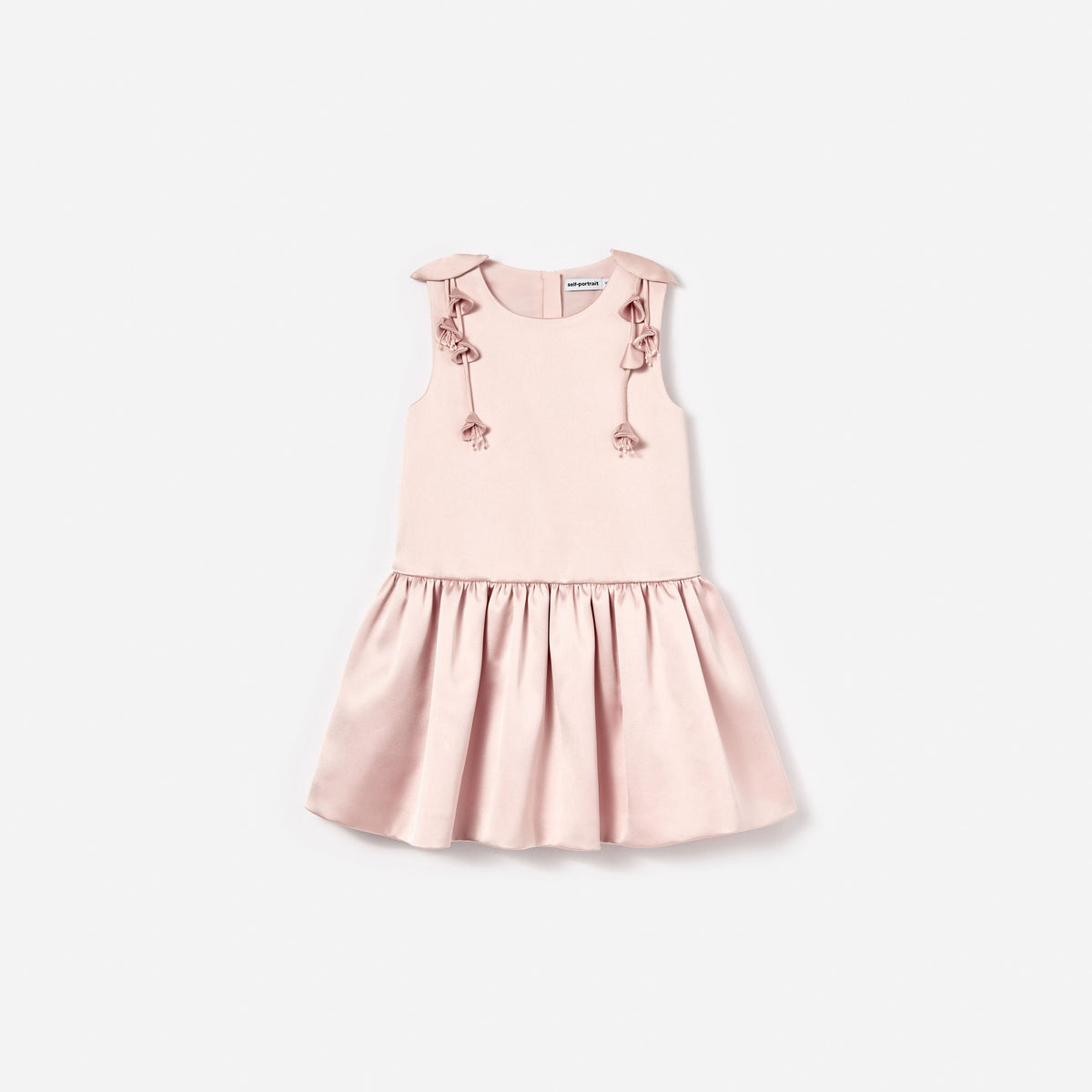 Pembe Çiçek Motif Detaylı Saten Kolsuz Çocuk Elbise