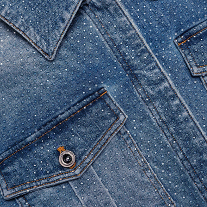 Mavi Taşlı Denim Şort Tulum