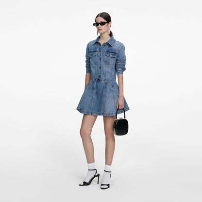Mavi Düğme Detaylı Denim Mini Gömlek Elbise