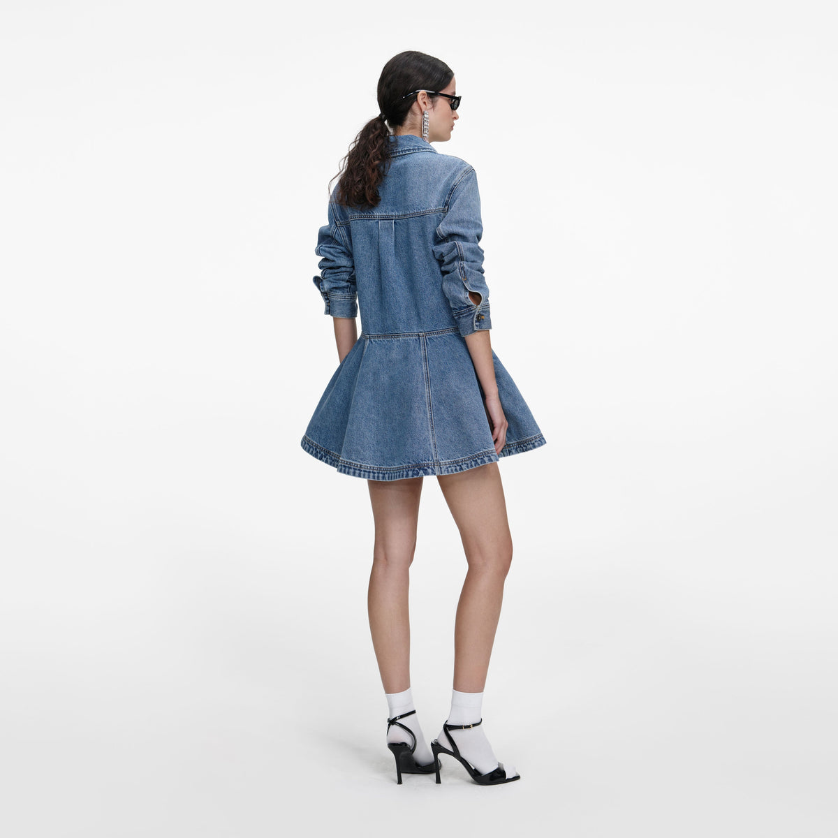 Mavi Düğme Detaylı Denim Mini Gömlek Elbise
