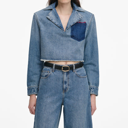 Açık Mavi Nakışlı Kısa Denim Gömlek