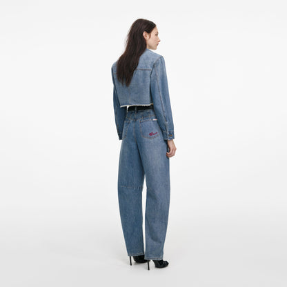 Mavi Yüksek Bel Barrel Jean Pantolon