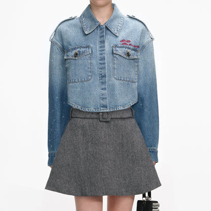 Açık Mavi Taş Işlemeli Denim Gömlek