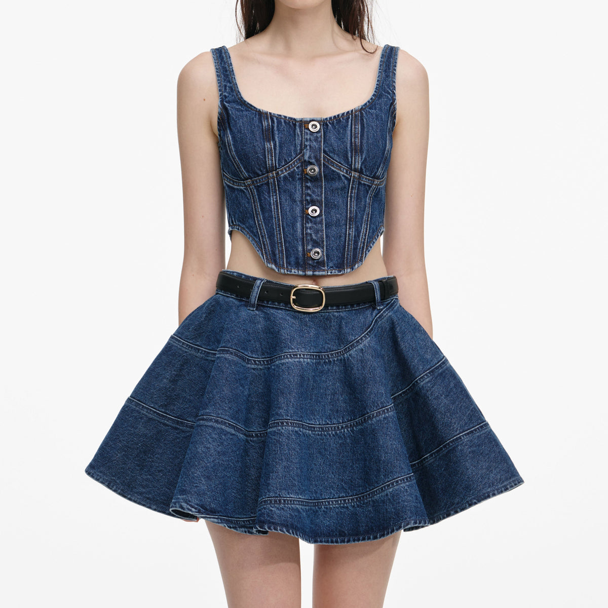 Mavi Dikiş Detaylı Denim Korse Büstiyer