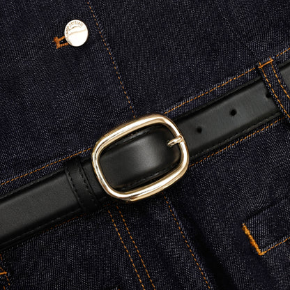 İndigo Kemer Detaylı Denim Midi Elbise