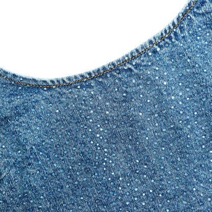 Mavi Taş ve Fermuar Detaylı Denim Crop Top