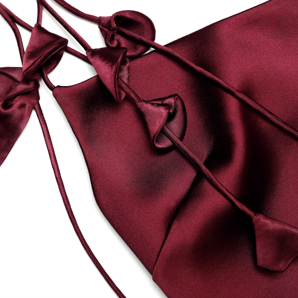 Bordo Saten Çiçek Detaylı Mini Elbise