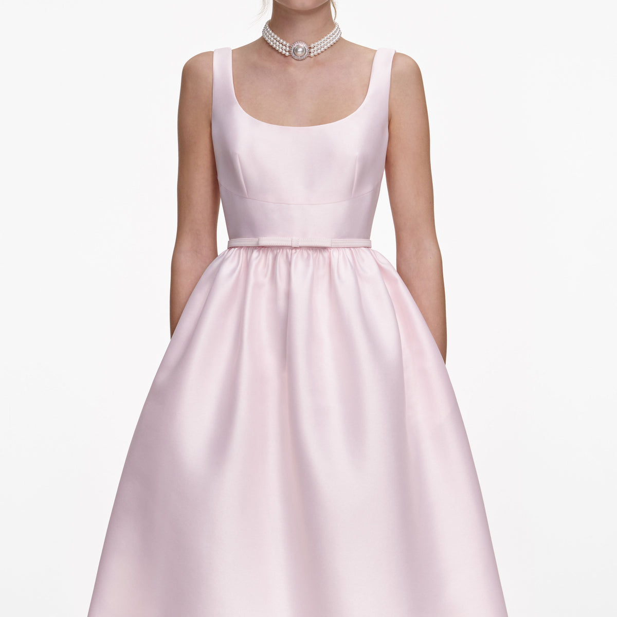 Pembe Tafta Kemerli Midi Elbise