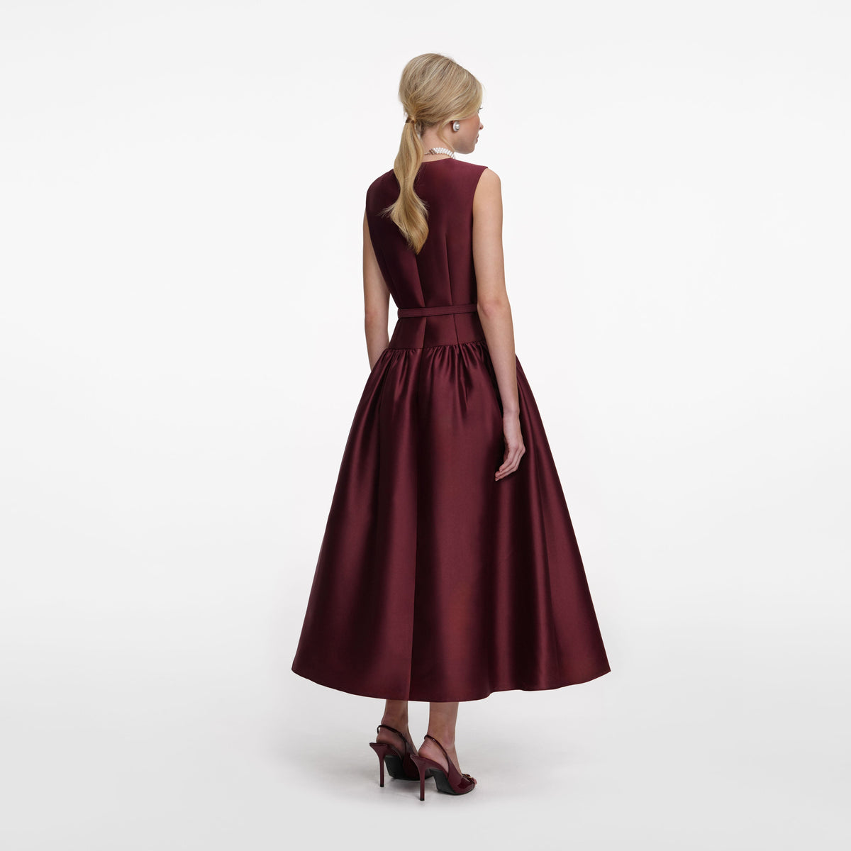 Bordo Tafta Midi Elbise