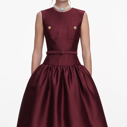 Bordo Tafta Midi Elbise