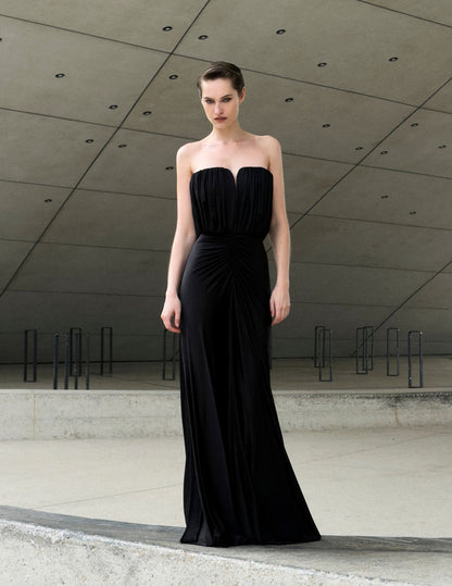 Siyah Jarse Bandeau Detaylı Maxi Elbise