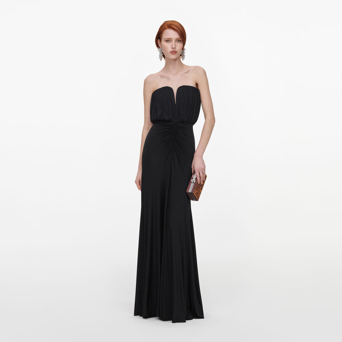 Siyah Jarse Bandeau Detaylı Maxi Elbise