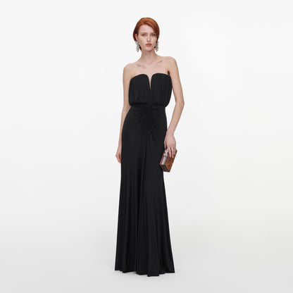 Siyah Jarse Bandeau Detaylı Maxi Elbise