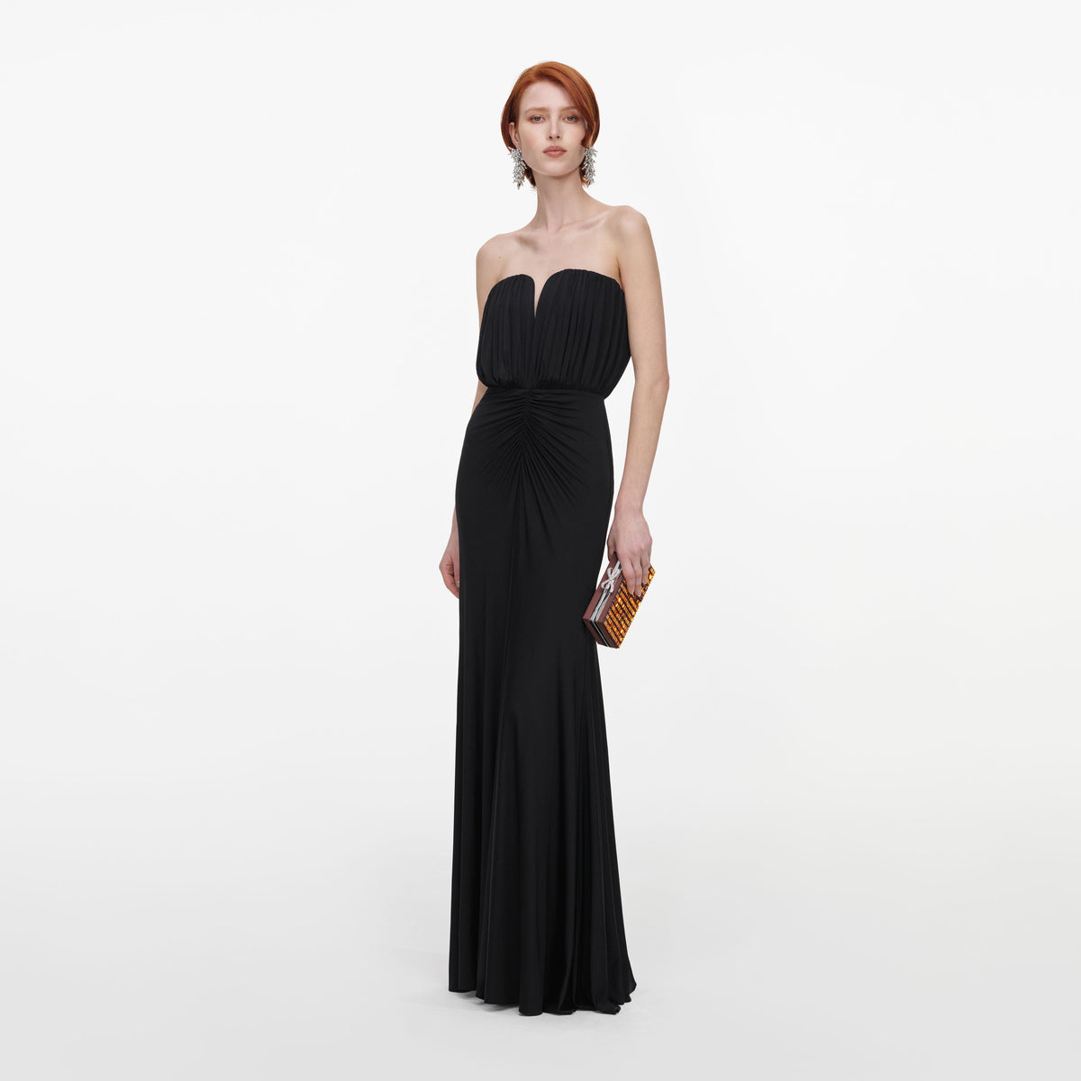 Siyah Jarse Bandeau Detaylı Maxi Elbise