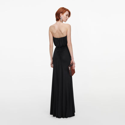 Siyah Jarse Bandeau Detaylı Maxi Elbise