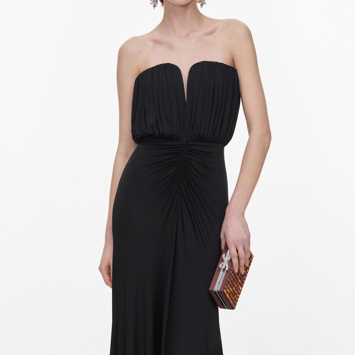 Siyah Jarse Bandeau Detaylı Maxi Elbise