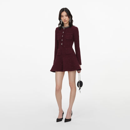 Bordo Taş Detaylı Triko Mini Elbise