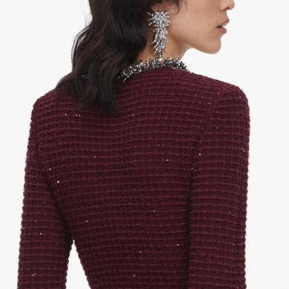 Bordo Taş Detaylı Triko Mini Elbise