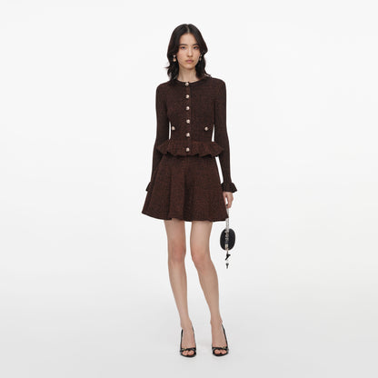 Kahverengi Simli Peplum Triko Mini Elbise